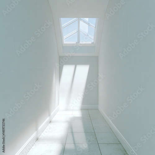 Elegant frame in classic hallway, filtered light from overhead skylight