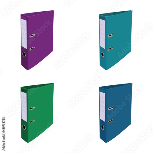 Set of colorful file folders in purple, teal, green, and blue isolated on white background