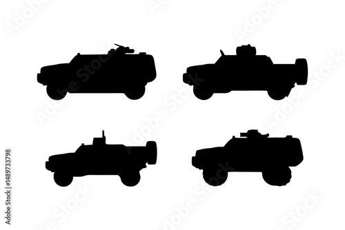Robust Armored Vehicle Black Silhouette Vector Illustration
