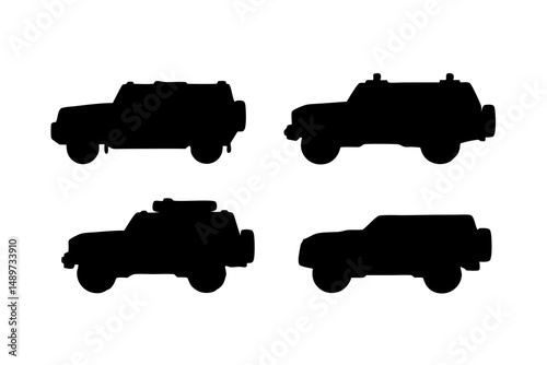 Robust Armored Vehicle Black Silhouette Vector Illustration