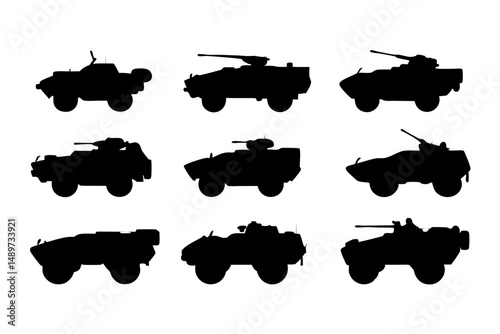 Robust Armored Vehicle Black Silhouette Vector Illustration