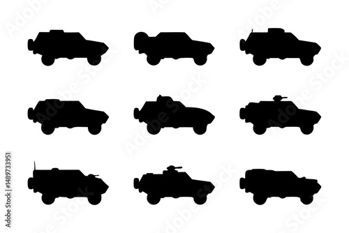 Robust Armored Vehicle Black Silhouette Vector Illustration
