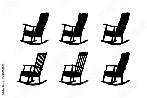 Rocking Chair Black Silhouette Vector Illustration