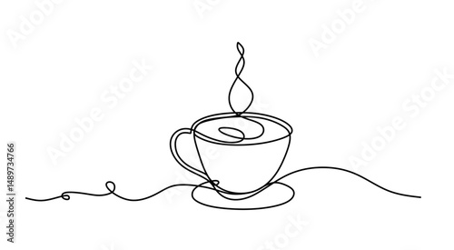Coffee cup continuous line sketch tea icon cafe sketch drink single art outline mug logo food. Doodle cup line abstract background breakfast steam morning coffee design symbol. Vector illustration