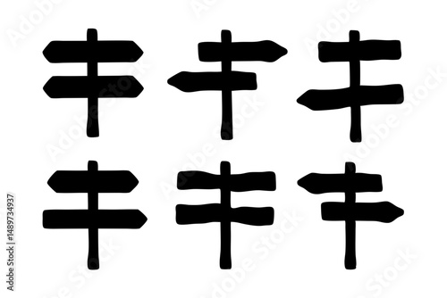 Signboard Wooden Direction Sign Black Silhouette Vector Illustration