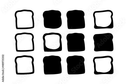 Slice of Toast with Jam or Marmalade Black Silhouette Vector Illustration