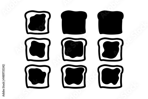 Slice of Toast with Jam or Marmalade Black Silhouette Vector Illustration