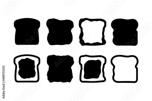 Slice of Toast with Jam or Marmalade Black Silhouette Vector Illustration