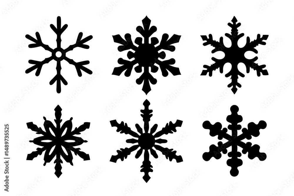 Snowflakes Black Silhouette Icon Isolated Vector Illustration Snowflakes Black Silhouette Icon Isolated Vector Illustration