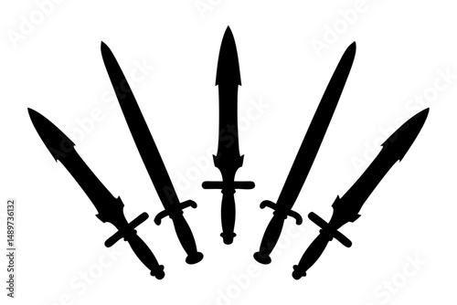 Swords Black Silhouette Icon Isolated on White Vector Illustration