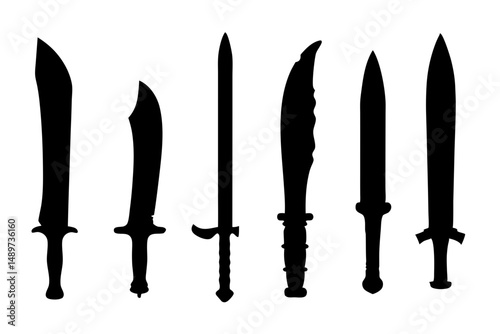 Swords Black Silhouette Icon Isolated on White Vector Illustration