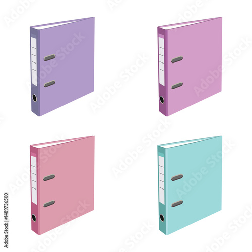 Set of colorful file folders in purple, pink, and blue isolated on white background