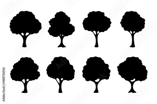 Tree with Rounded Leaves and Branches Icon Vector Illustration