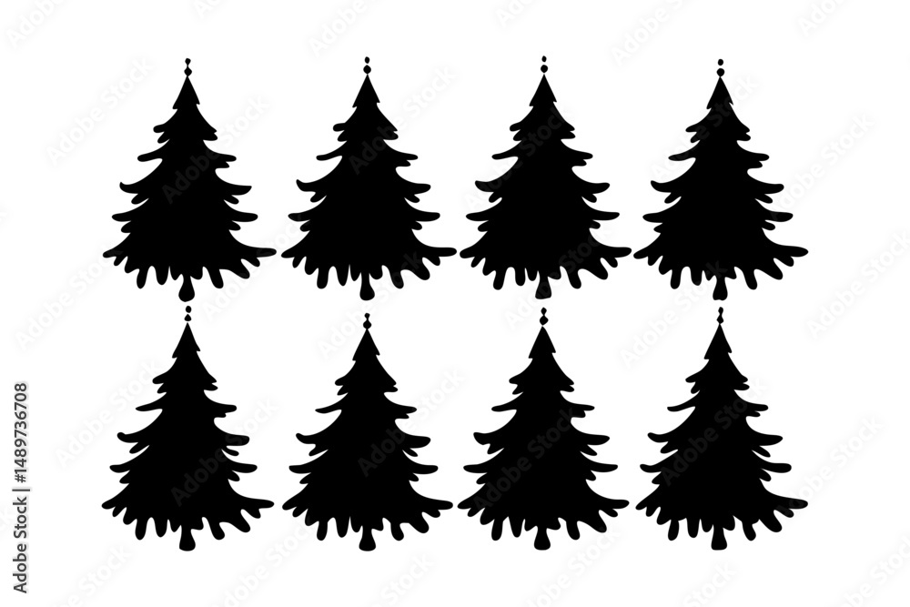 Obraz premium Two Evergreen Trees with Rain Drops Falling Vector Illustration