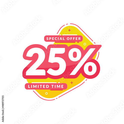 Special discount 25% Off Badge Design. Discount number banner flat design