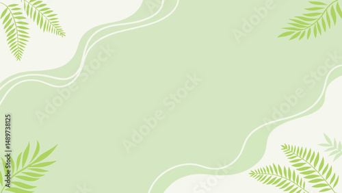 Light green backdrop featuring stylized leaves and flowing white lines, creating a tranquil and elegant aesthetic.
