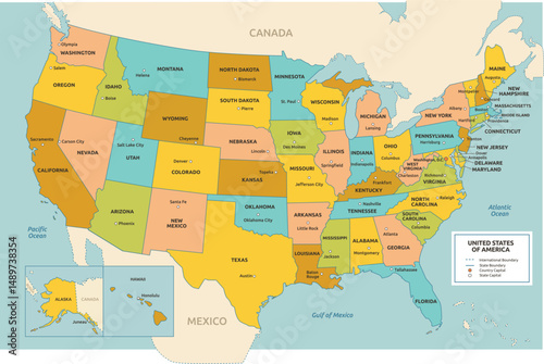 United States Map Detailed States & Territories Illustration