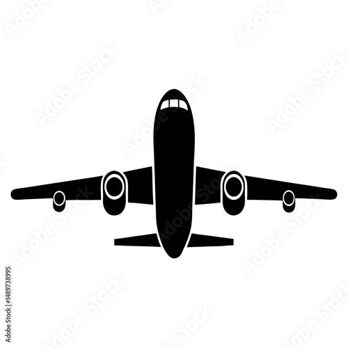 Black Commercial Jet Airplane Icon Vector Illustration