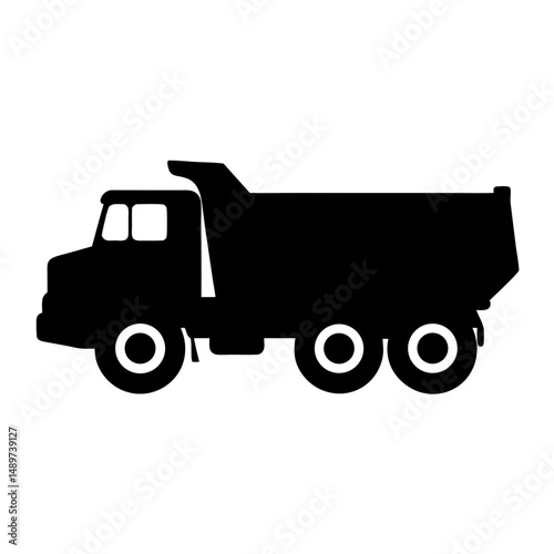 Black Dump Truck with Large Cargo Bed Side View vector illustration