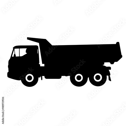 Black Dump Truck with Large Cargo Bed Side View vector illustration