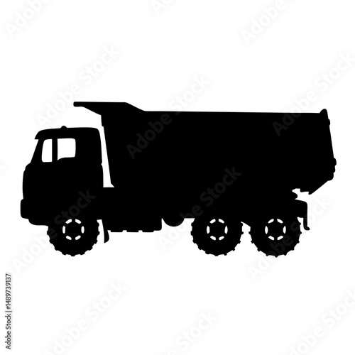 Black Dump Truck with Large Cargo Bed Side View vector illustration