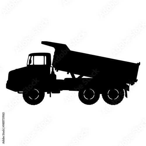 Black Dump Truck with Large Cargo Bed Side View vector illustration
