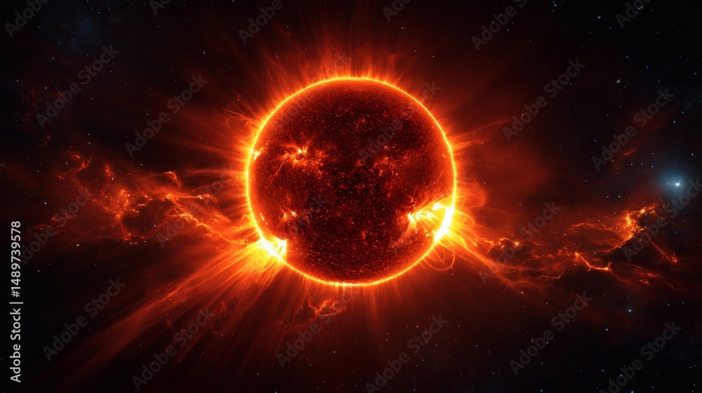 Obraz premium Intense Solar Eclipse with Fiery Corona and Cosmic Background Effects