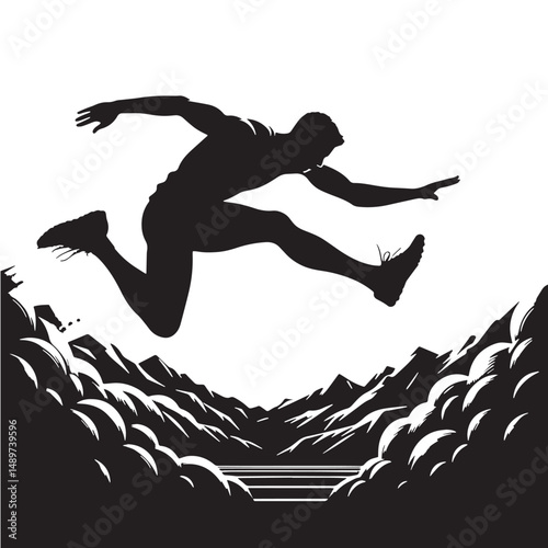 Long Jump Silhouette line art vector illustration on white background