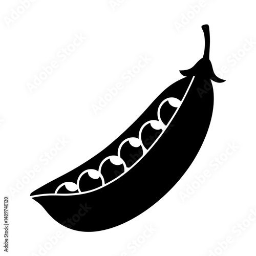 Black Pea Pod with Peas Icon Isolated on White Background vector illustration