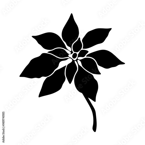 Black Poinsettia Flower Minimalist Silhouette vector illustration