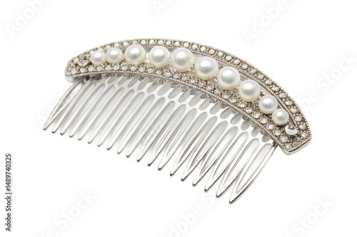 PNG Elegant pearl and rhinestone hair comb with decorative design