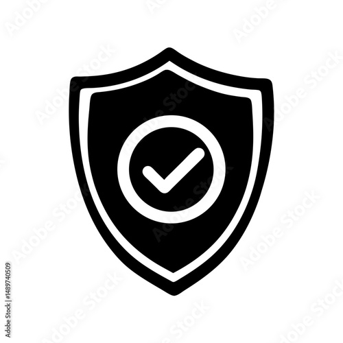 Black Shield Icon with Check Mark Indicating Protection vector illustration