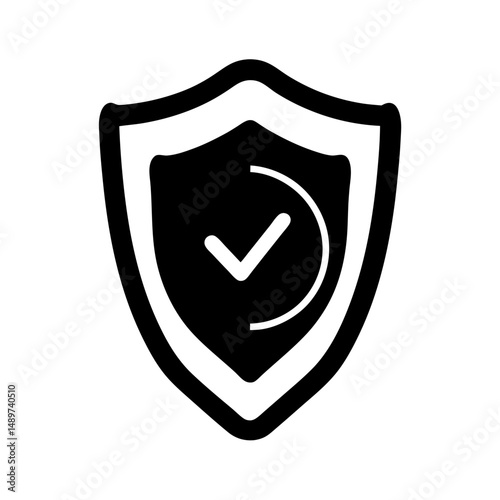 Black Shield Icon with Check Mark Indicating Protection vector illustration