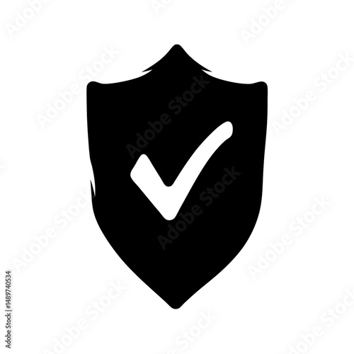 Black Shield Icon with Check Mark Indicating Protection vector illustration