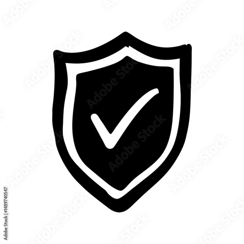 Black Shield Icon with Check Mark Indicating Protection vector illustration