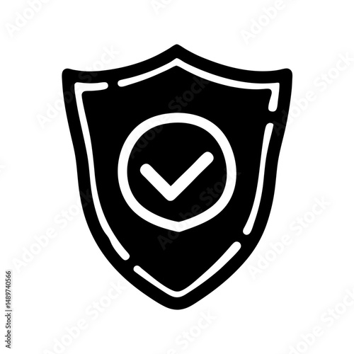 Black Shield Icon with Check Mark Indicating Protection vector illustration