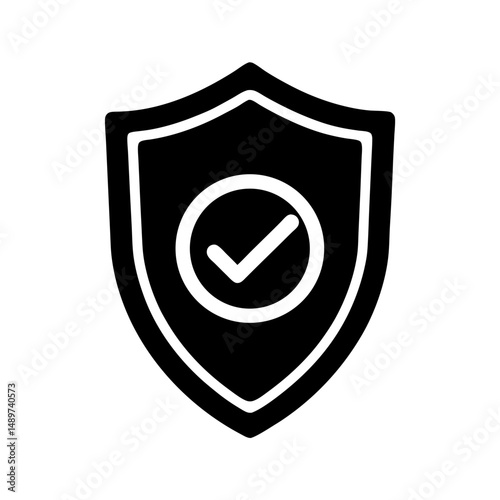 Black Shield Icon with Check Mark Indicating Protection vector illustration