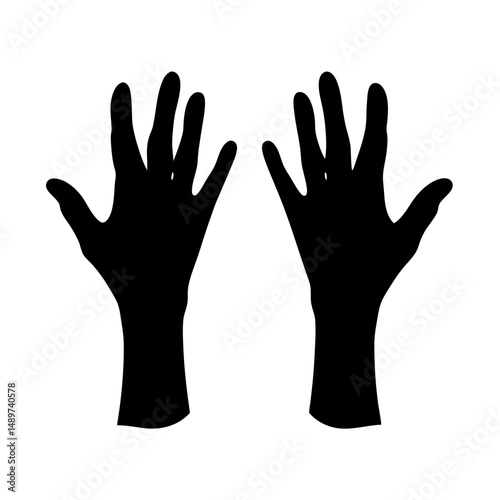 Black Silhouette of Two Open Hands Reaching Up Icon Isolated vector illustration