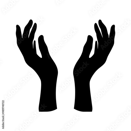 Black Silhouette of Two Open Hands Reaching Up Icon Isolated vector illustration