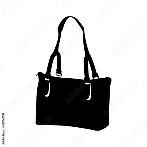 Black Shoulder Bag or Handbag Icon Isolated on White vector illustration
