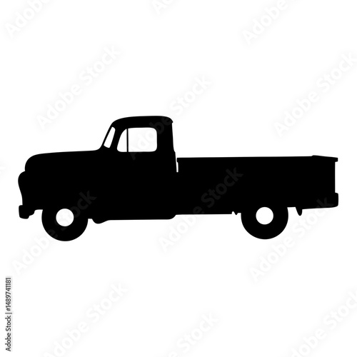 Black Vintage Flatbed Truck Icon Isolated on White vector illustration