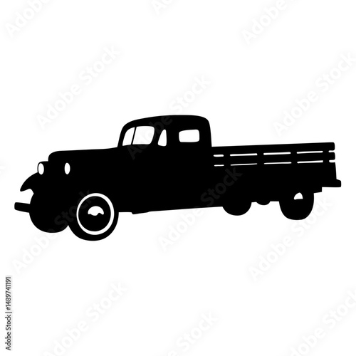 Black Vintage Flatbed Truck Icon Isolated on White vector illustration