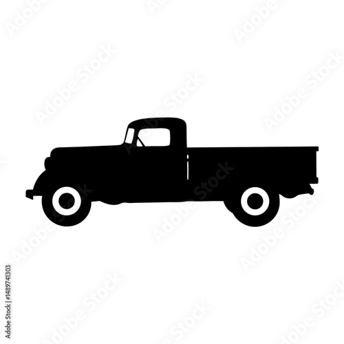Black Vintage Flatbed Truck Icon Isolated on White vector illustration