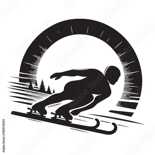 Luge Silhouette line art vector illustration on white background