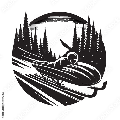 Luge Silhouette line art vector illustration on white background