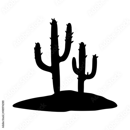 cactus desert black silhouette icon isolated on white vector illustration
