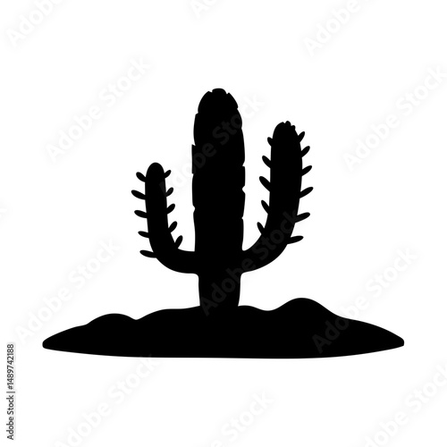 cactus desert black silhouette icon isolated on white vector illustration