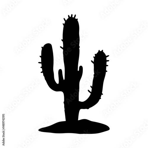 cactus desert black silhouette icon isolated on white vector illustration