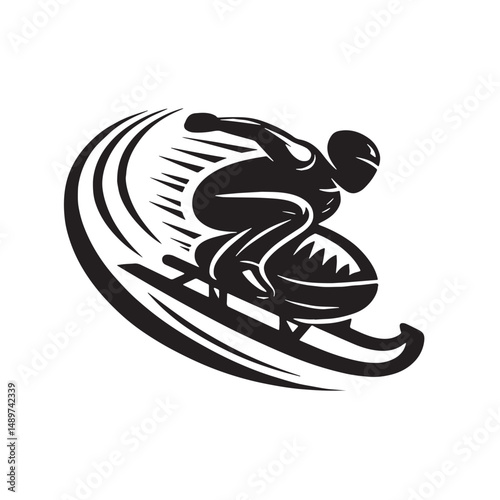 Luge Silhouette line art vector illustration on white background