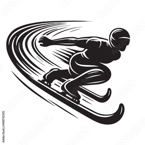 Luge Silhouette line art vector illustration on white background